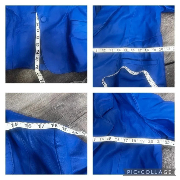 Royal Blue Genuine Leather Cropped Jacket And High Waist Shorts Set - Picture 12 of 15